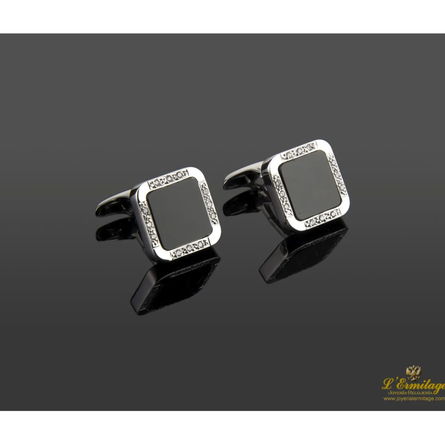 GEMELOS Gemelos oro blanco ónix y diamantes naturales