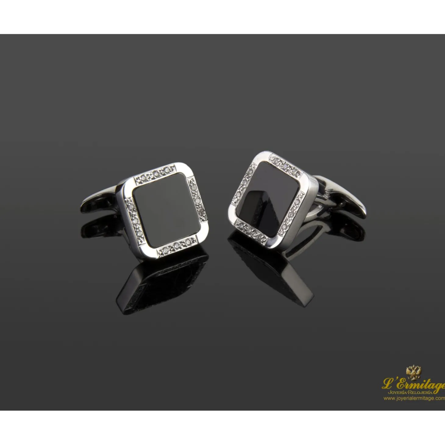 GEMELOS Gemelos oro blanco ónix y diamantes naturales