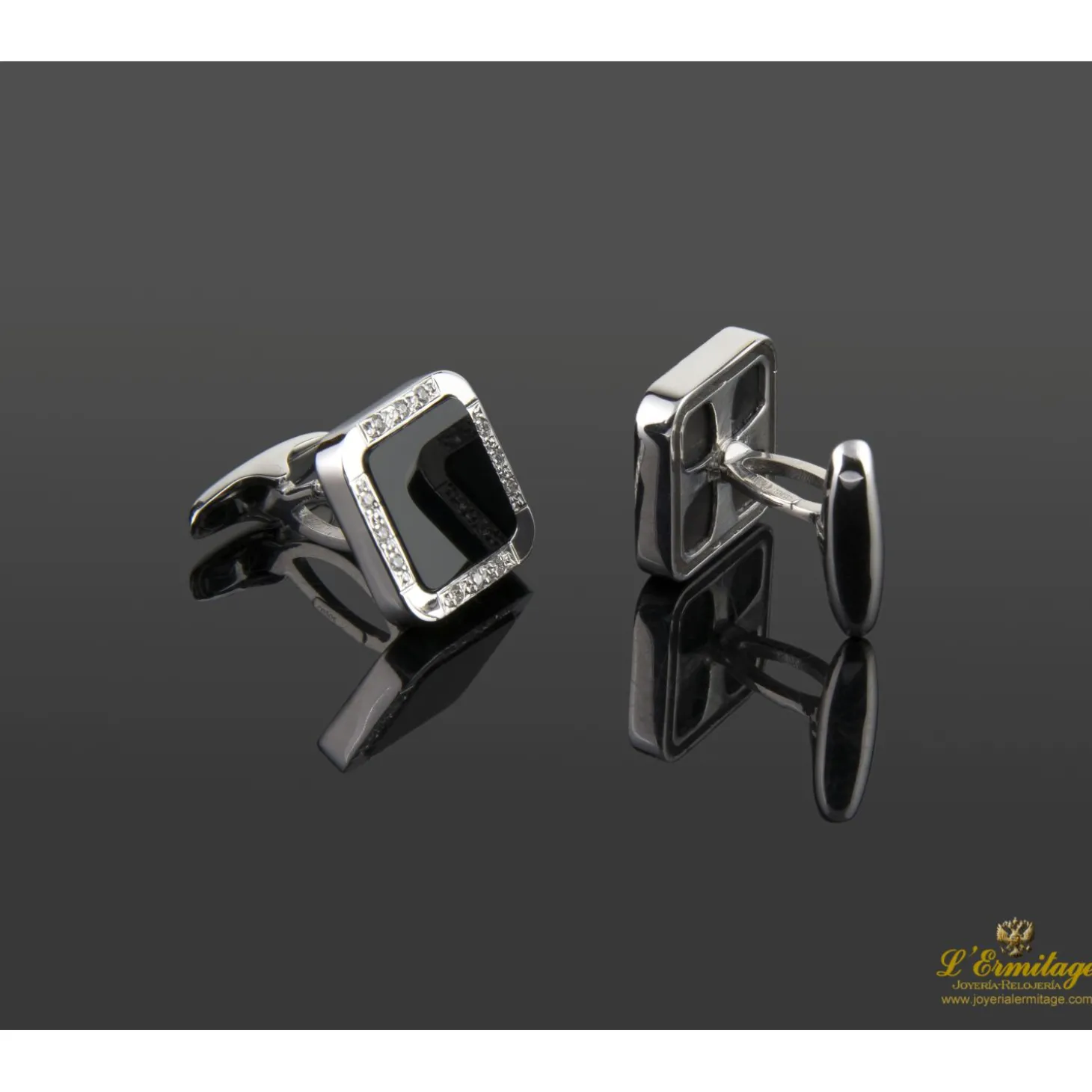 GEMELOS Gemelos oro blanco ónix y diamantes naturales