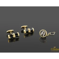 GEMELOS Juego de gemelos y pin en oro amarillo.