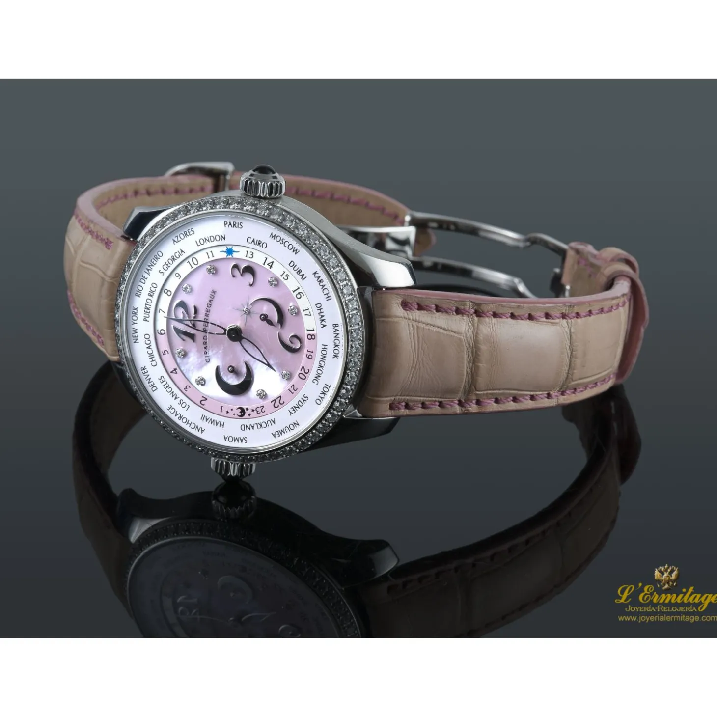GIRARD PERREGAUX World time acero y diamantes automatico señora