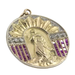 MEDALLAS Medalla virgen oro amarillo rubíes y diamantes