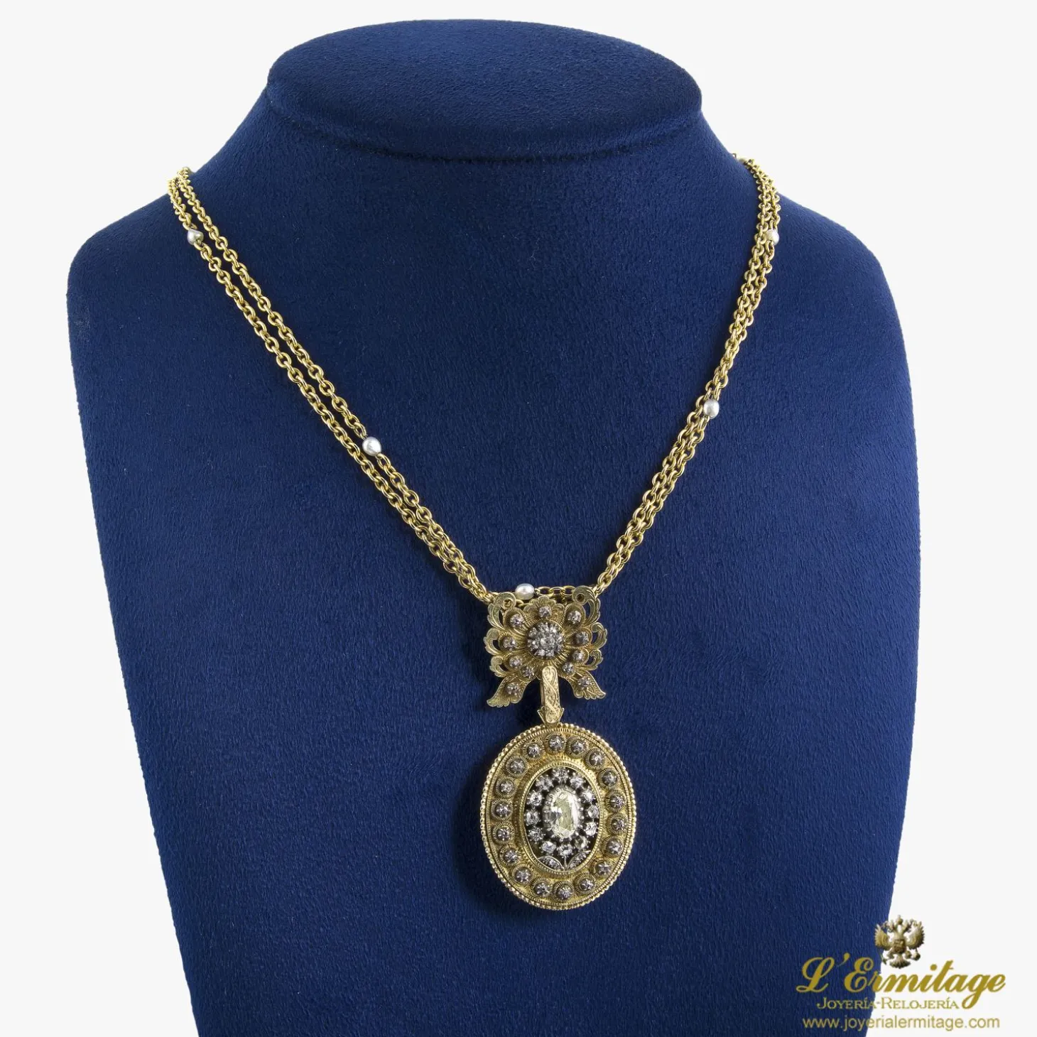 OTROS Gargantilla relicario antigua oro amarillo y diamantes talla antigua