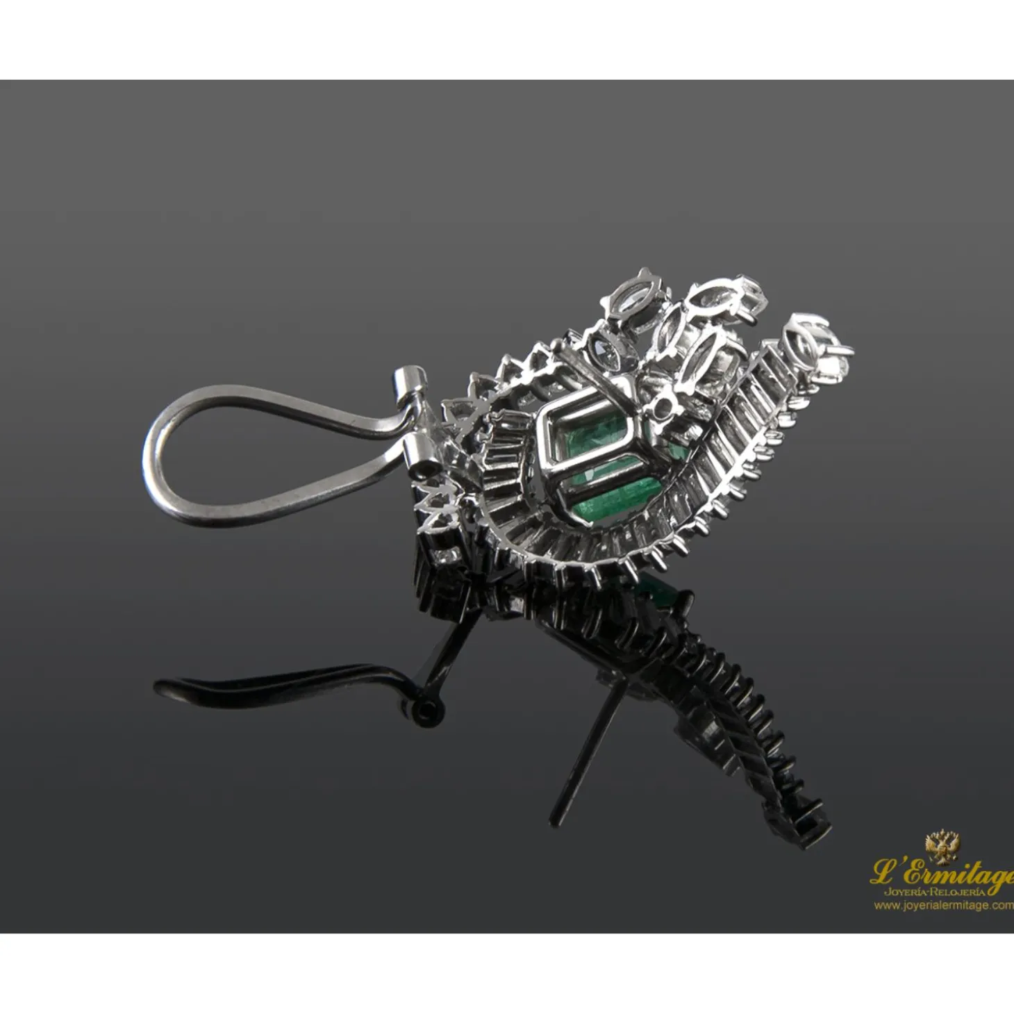 PENDIENTES Pendientes antiguos oro blanco esmeralda y diamantes
