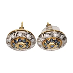 PENDIENTES Pendientes antiguos en oro amarillo y oro blanco con zafiros y diamantes.