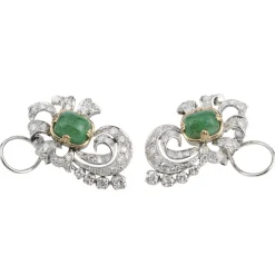 PENDIENTES Pendientes antiguos oro blanco esmeralda cabuchón y diamantes