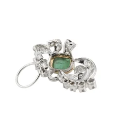 PENDIENTES Pendientes antiguos oro blanco esmeralda cabuchón y diamantes