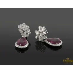 PENDIENTES Pendientes colgantes oro blanco turmalinas rubelitas y diamantes