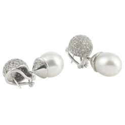 PENDIENTES Pendientes colgantes oro blanco perla australiana y cuajado de diamantes