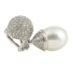 PENDIENTES Pendientes colgantes oro blanco perla australiana y cuajado de diamantes
