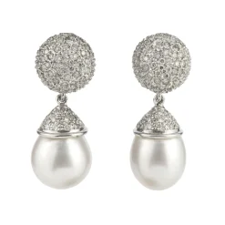 PENDIENTES Pendientes colgantes oro blanco perla australiana y cuajado de diamantes