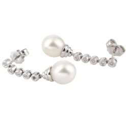 PENDIENTES Pendientes colgantes oro blanco perla australiana y diamantes.