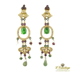 PENDIENTES Pendientes colgantes de origen indio oro amarillo esmeraldas rubíes y diamantes