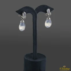PENDIENTES Pendientes colgantes oro blanco piedra semipreciosa blanca y diamantes