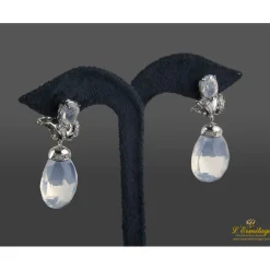 PENDIENTES Pendientes colgantes oro blanco piedra semipreciosa blanca y diamantes