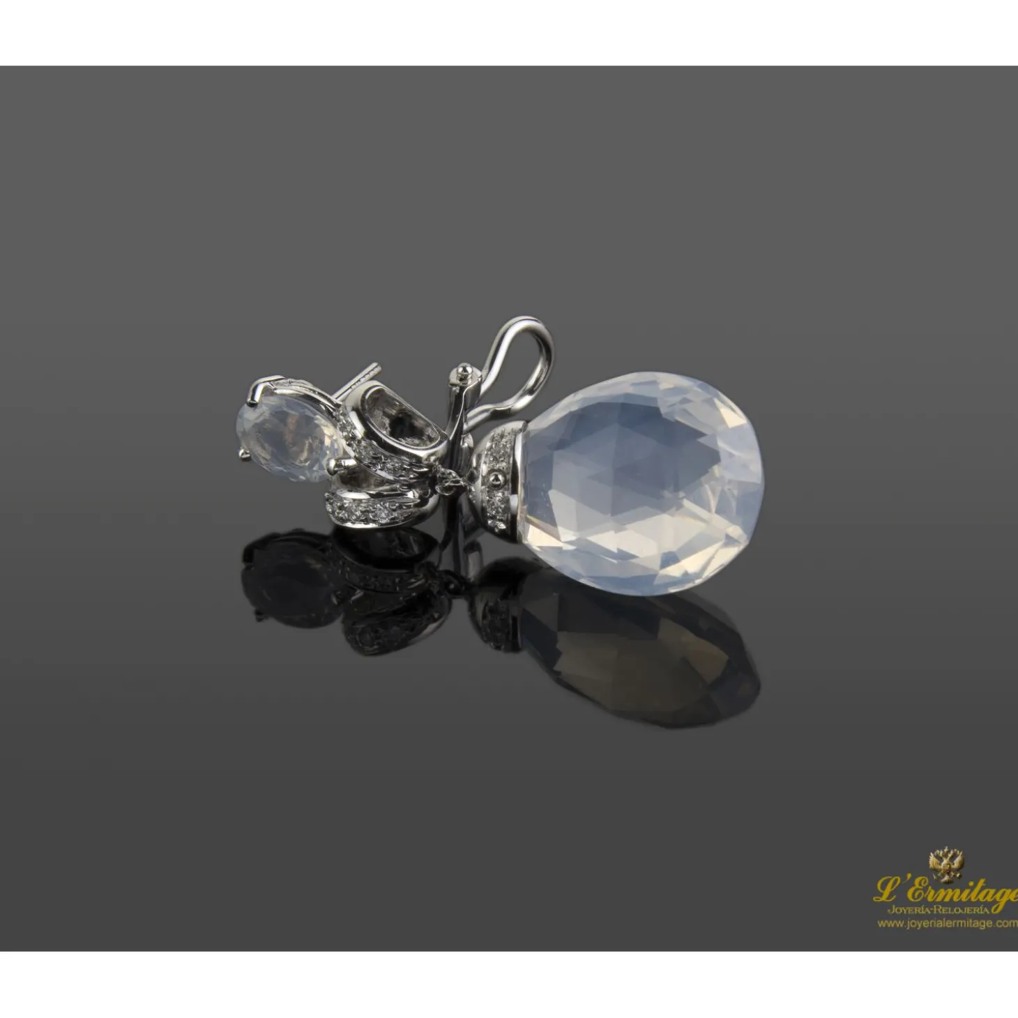 PENDIENTES Pendientes colgantes oro blanco piedra semipreciosa blanca y diamantes