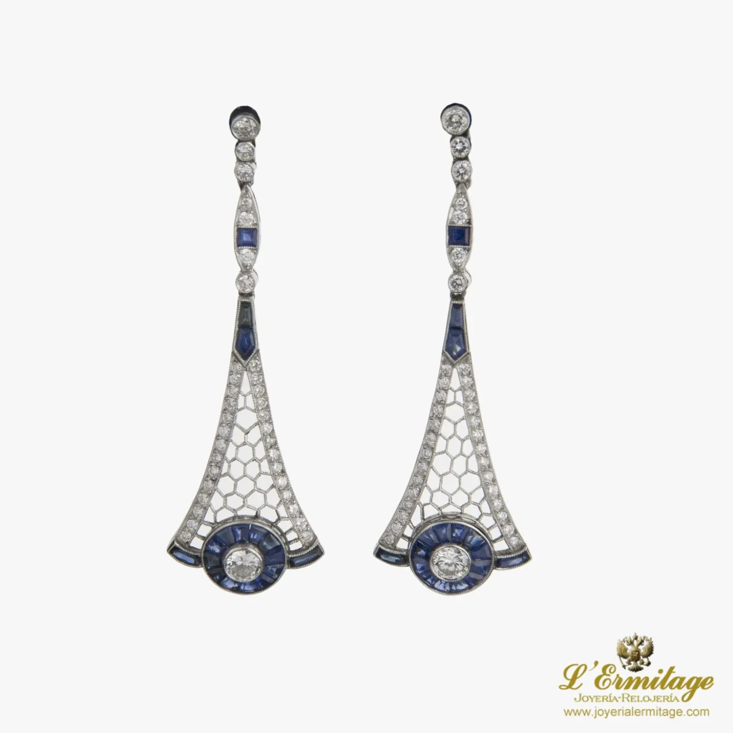 PENDIENTES Pendientes colgantes art deco zafiros y diamantes