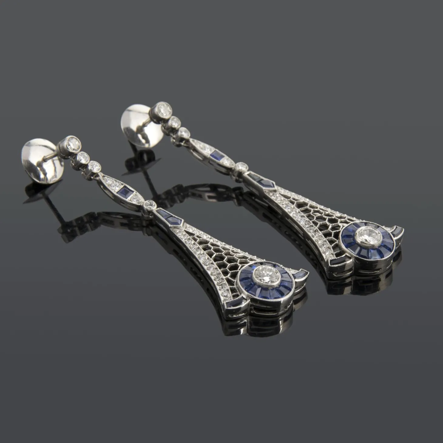 PENDIENTES Pendientes colgantes art deco zafiros y diamantes