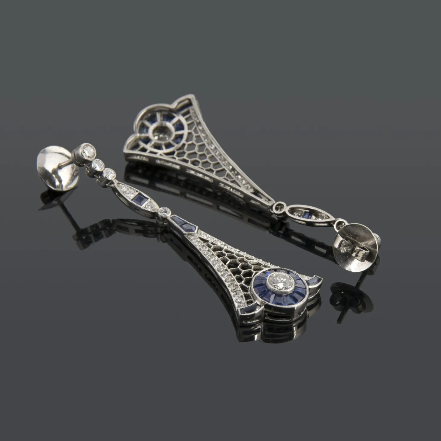 PENDIENTES Pendientes colgantes art deco zafiros y diamantes