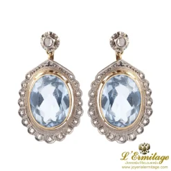 PENDIENTES Pendientes colgantes antiguos oro amarillo oro blanco aguamarinas y diamantes