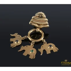 PENDIENTES Pendientes elefantes colgantes en oro amarillo, esmeraldas y zafiros.