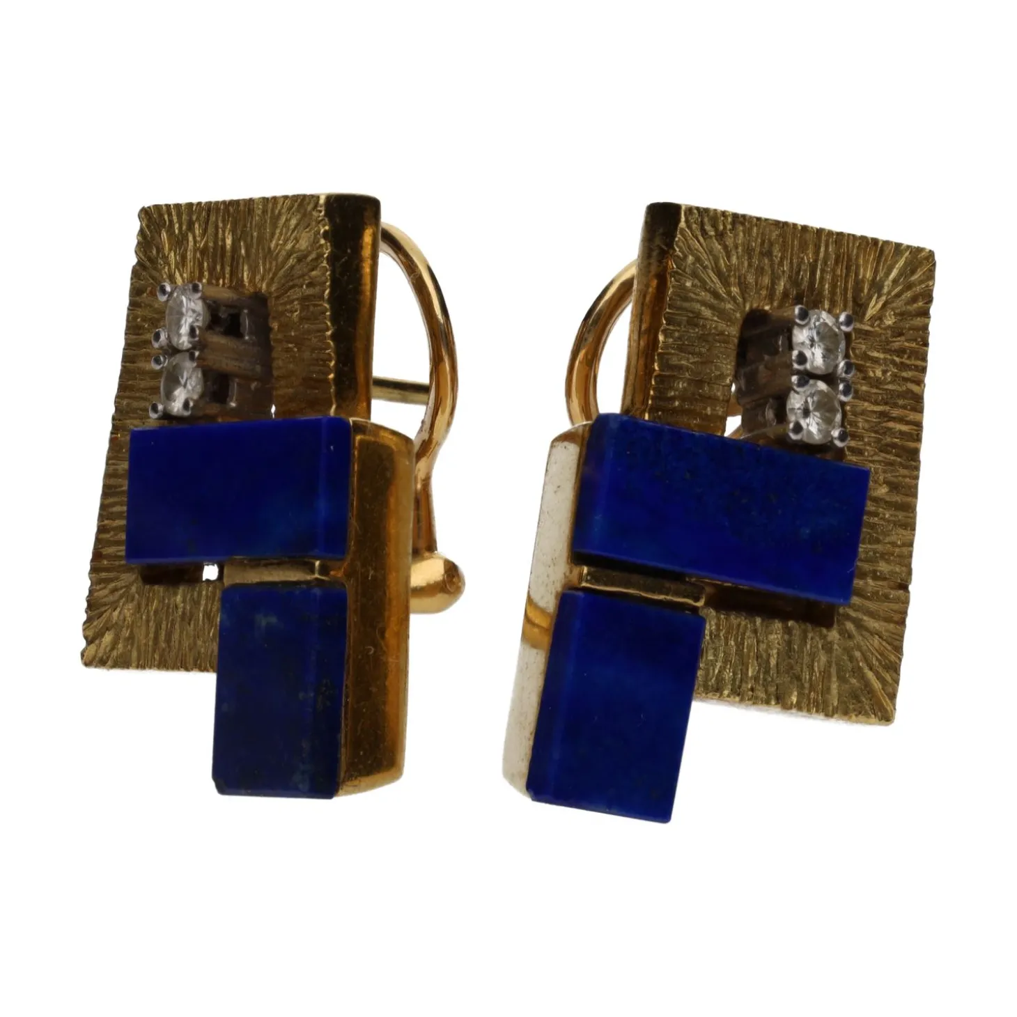 PENDIENTES Pendientes en oro amarillo con lapislázuli y brillantes.