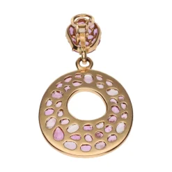PENDIENTES Pendientes en oro amarillo con piedras rosas y brillantes. Cierre omega.