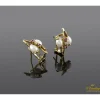 PENDIENTES Pendientes en oro amarillo con perlas rubíes y brillantes.