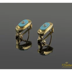 PENDIENTES Pendientes en oro amarillo con turquesas y brillantes.