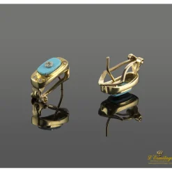 PENDIENTES Pendientes en oro amarillo con turquesas y brillantes.