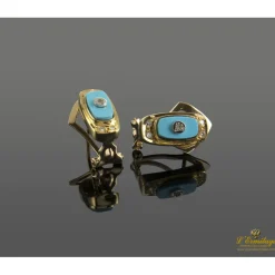PENDIENTES Pendientes en oro amarillo con turquesas y brillantes.
