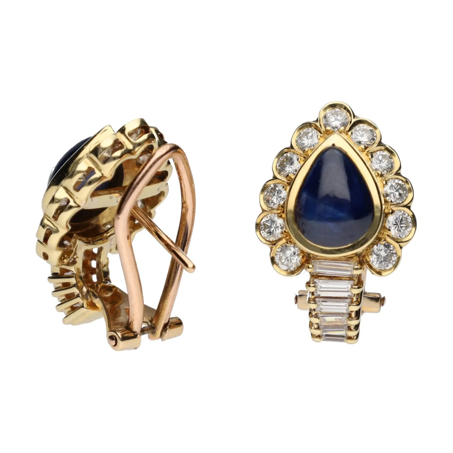 PENDIENTES Pendientes en oro amarillo con zafiros y brillantes.