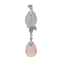 PENDIENTES Pendientes largos en oro blanco con piedras luna y brillantes.