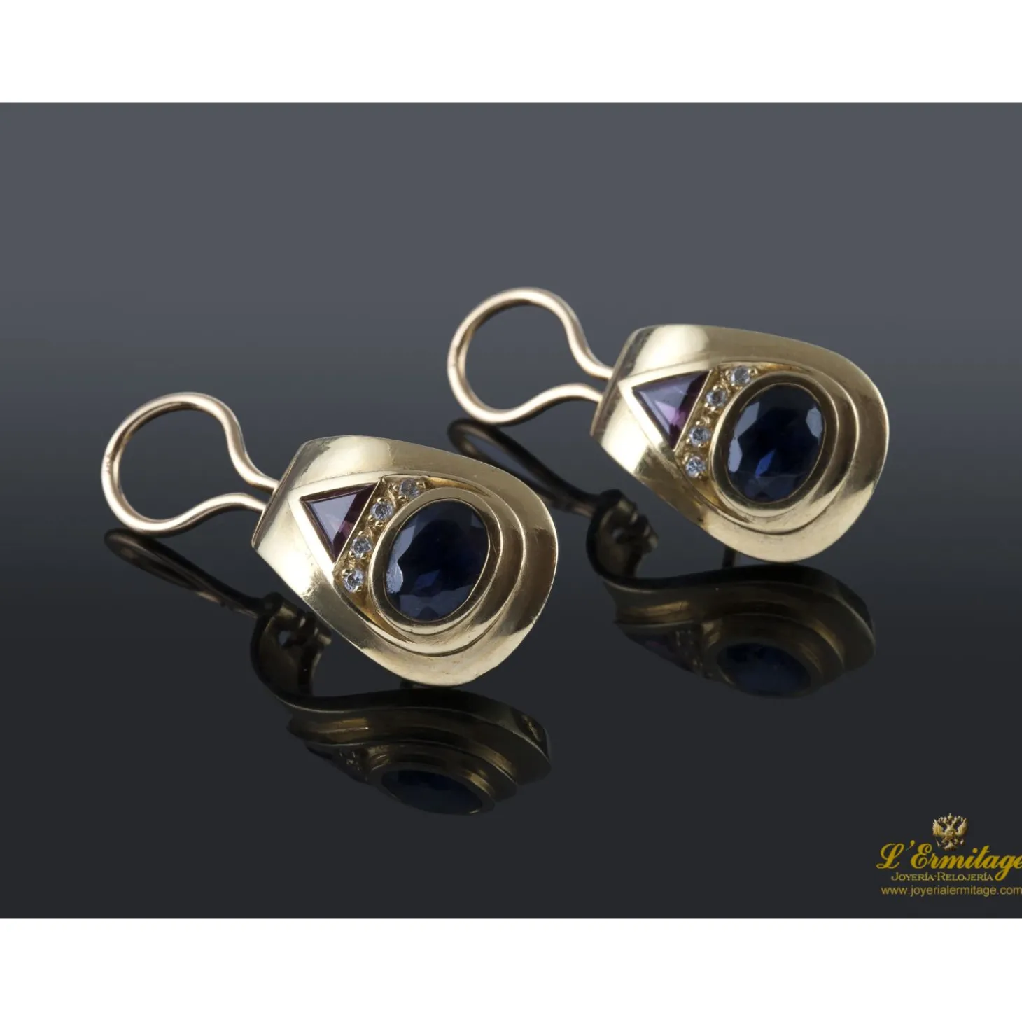 PENDIENTES Pendientes oro amarillo zafiros, diamantes y rubíes