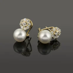 PENDIENTES Pendientes oro amarillo perla y diamantes