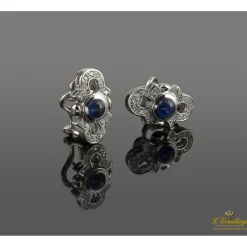 PENDIENTES Pendientes oro blanco diamantes y zafiros cabuchón