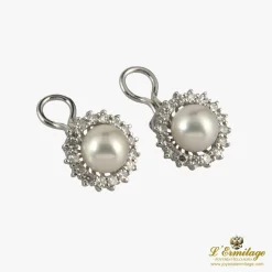 PENDIENTES Pendientes oro blanco perla y orla de diamantes