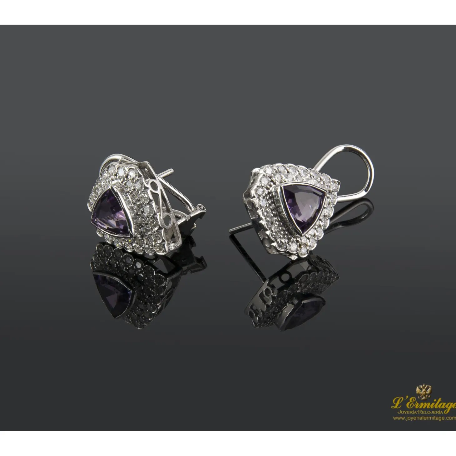 PENDIENTES Pendientes oro blanco amatista y diamantes