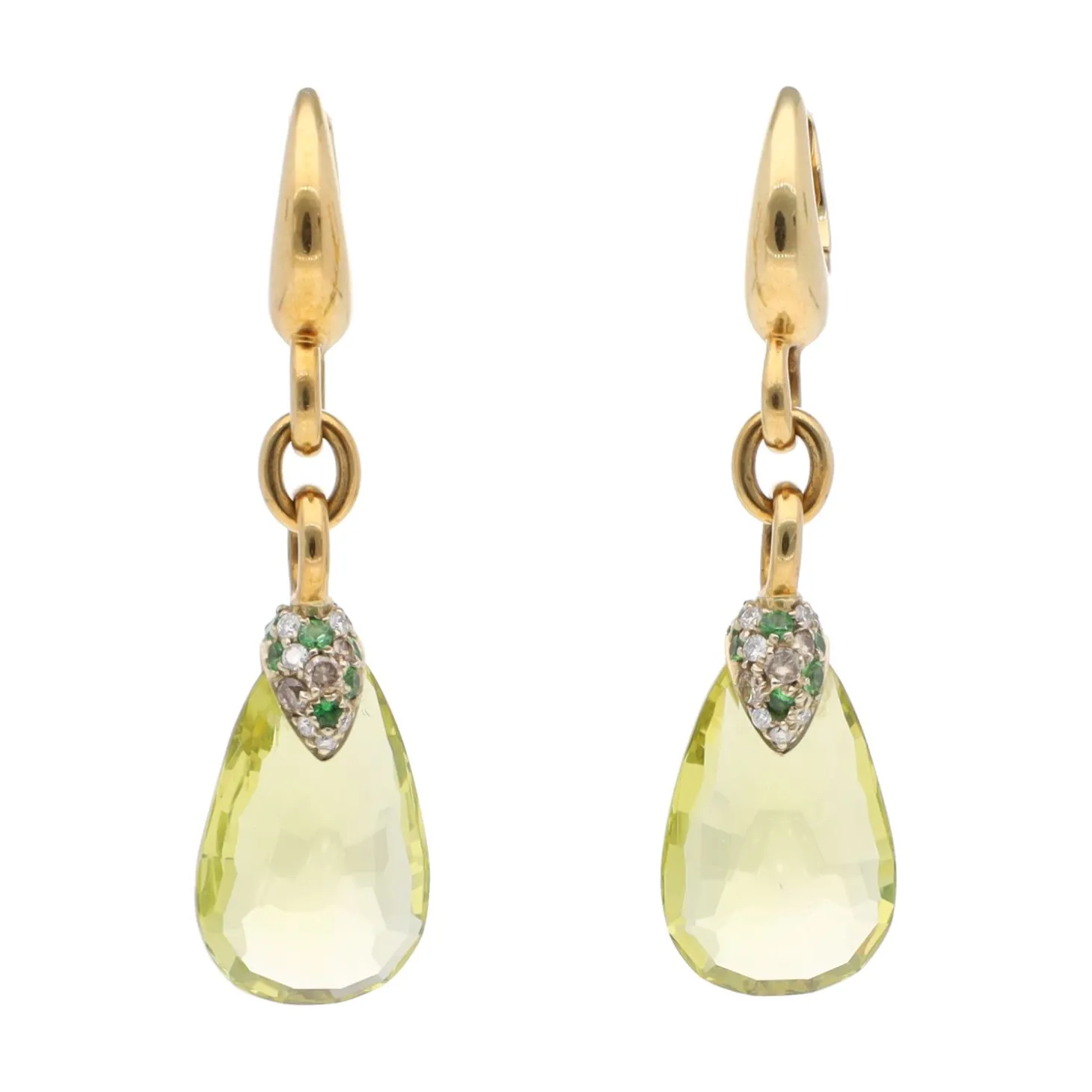 PENDIENTES Pendientes pomellato en oro amarillo con citrino, esmerladas y brillantes.