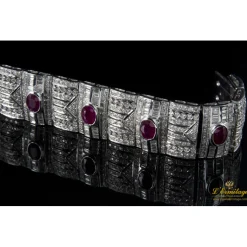 PULSERAS Pulsera ancha oro blanco diamantes y rubíes