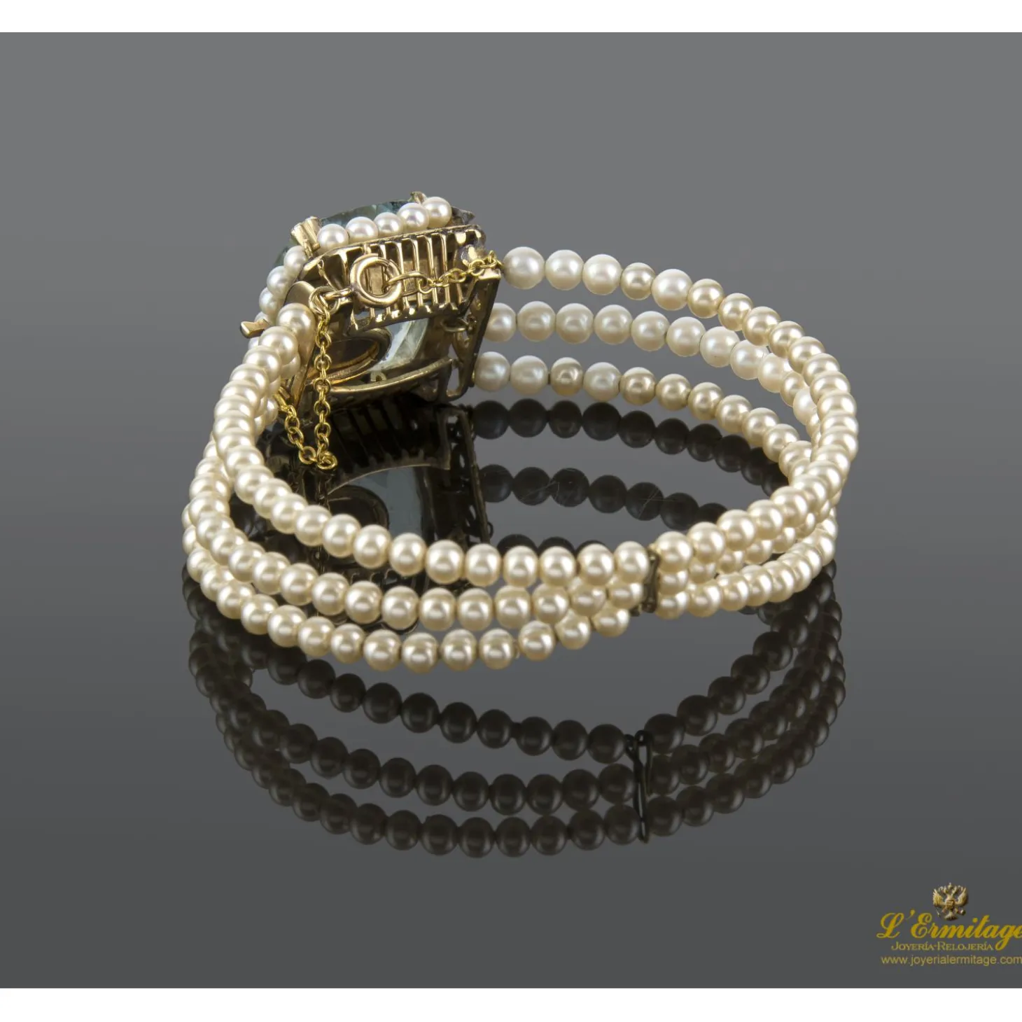 PULSERAS Pulsera antigua oro amarillo con perlas y agua marina.