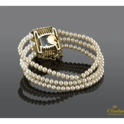 PULSERAS Pulsera antigua oro amarillo con perlas y agua marina.