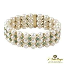 PULSERAS Pulsera antigua semirrígida oro amarillo perlas y esmeraldas