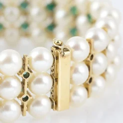 PULSERAS Pulsera antigua semirrígida oro amarillo perlas y esmeraldas