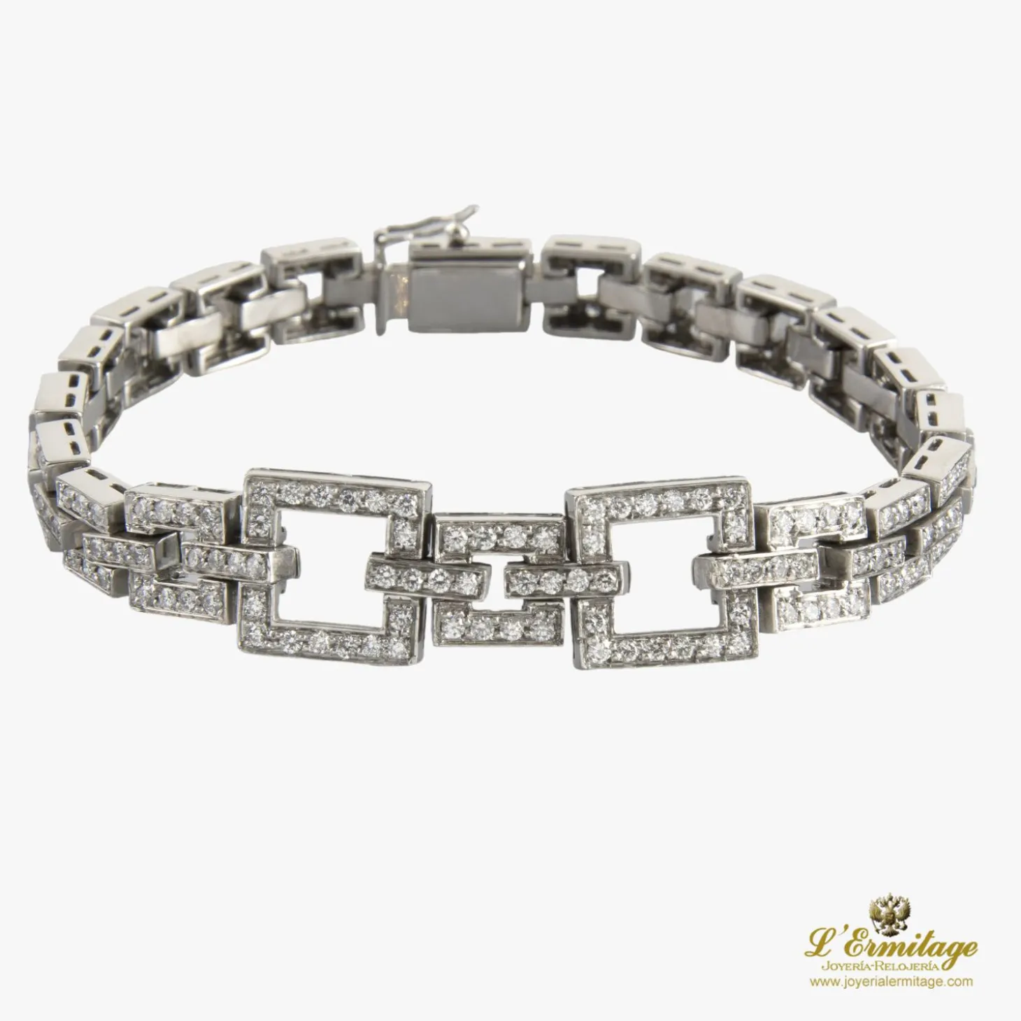 PULSERAS Pulsera art-deco en oro blanco y diamantes.