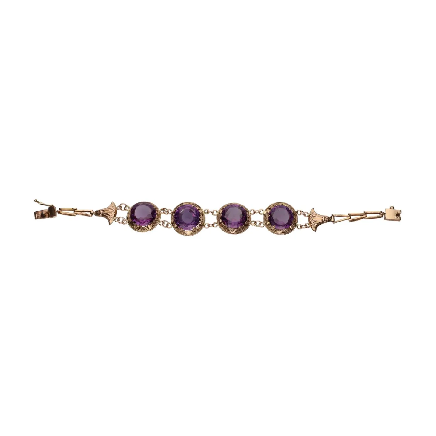 PULSERAS Pulsera en oro amarillo de 14k con amatistas.