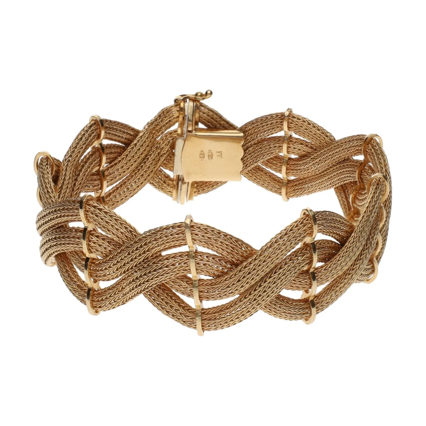 PULSERAS Pulsera en oro amarillo en forma de trenza de mallas.