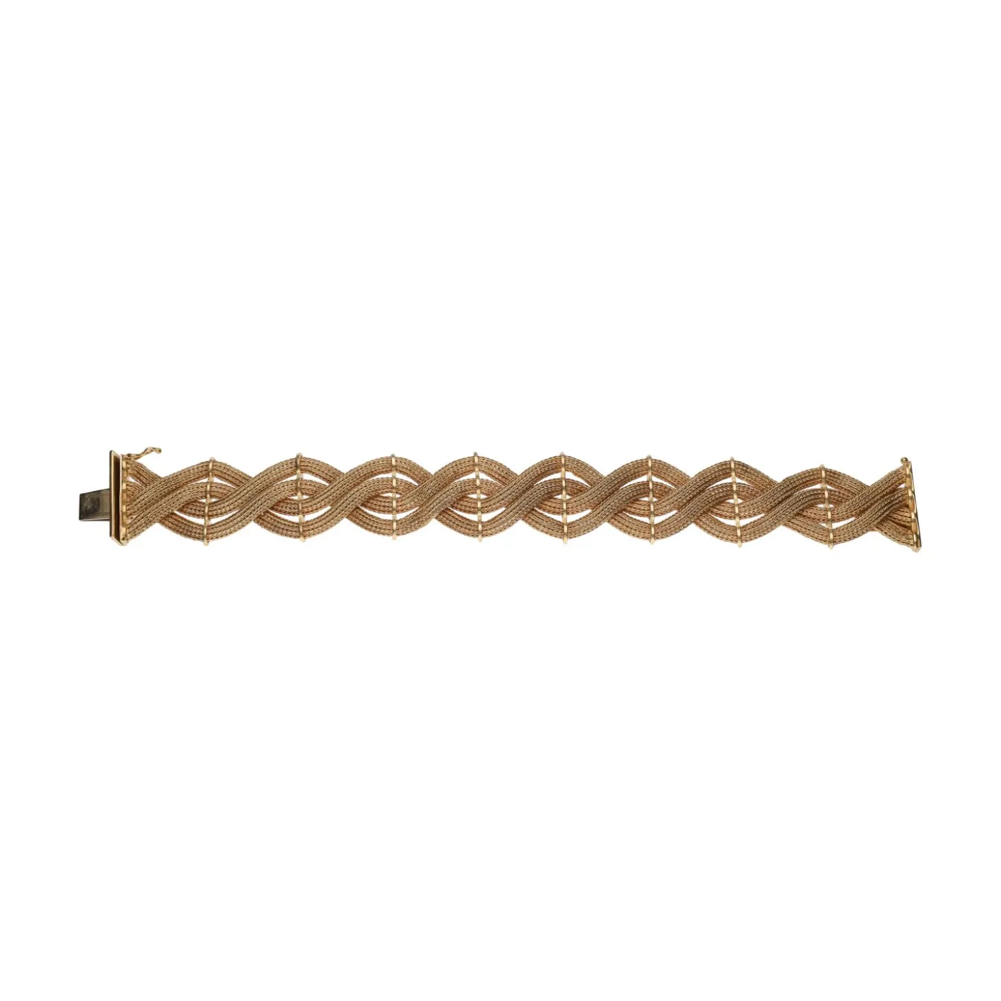 PULSERAS Pulsera en oro amarillo en forma de trenza de mallas.