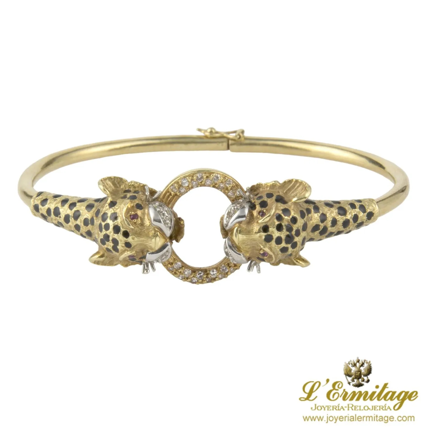 PULSERAS Pulsera rígida oro amarillo leopardos esmaltados