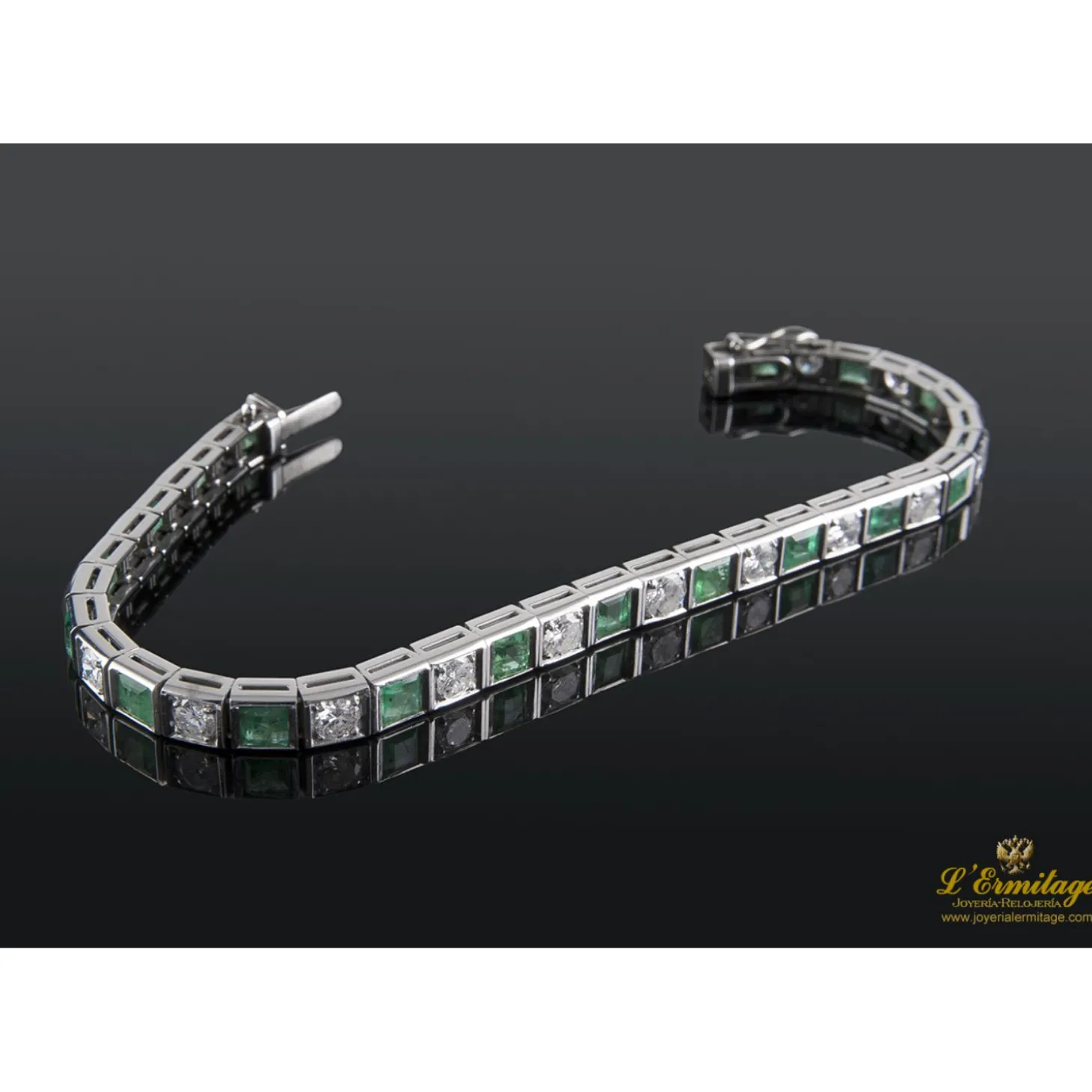 PULSERAS Pulsera riviere oro blanco diamantes y esmeraldas